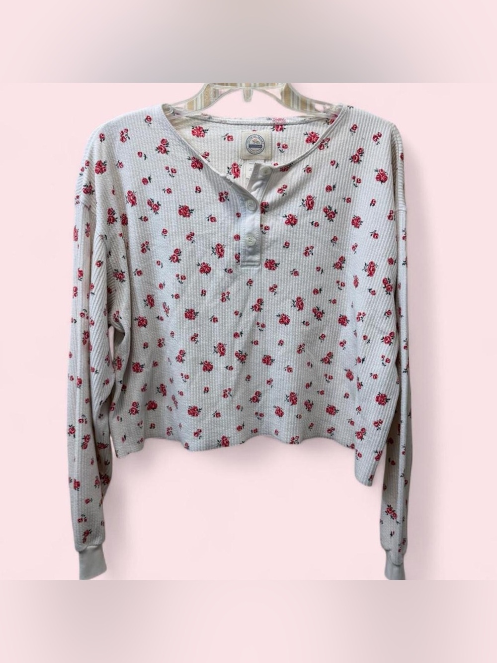 Vintage 90’s Victoria’s Secret Country Line Floral Waffle Knit Long Sleeve Crop